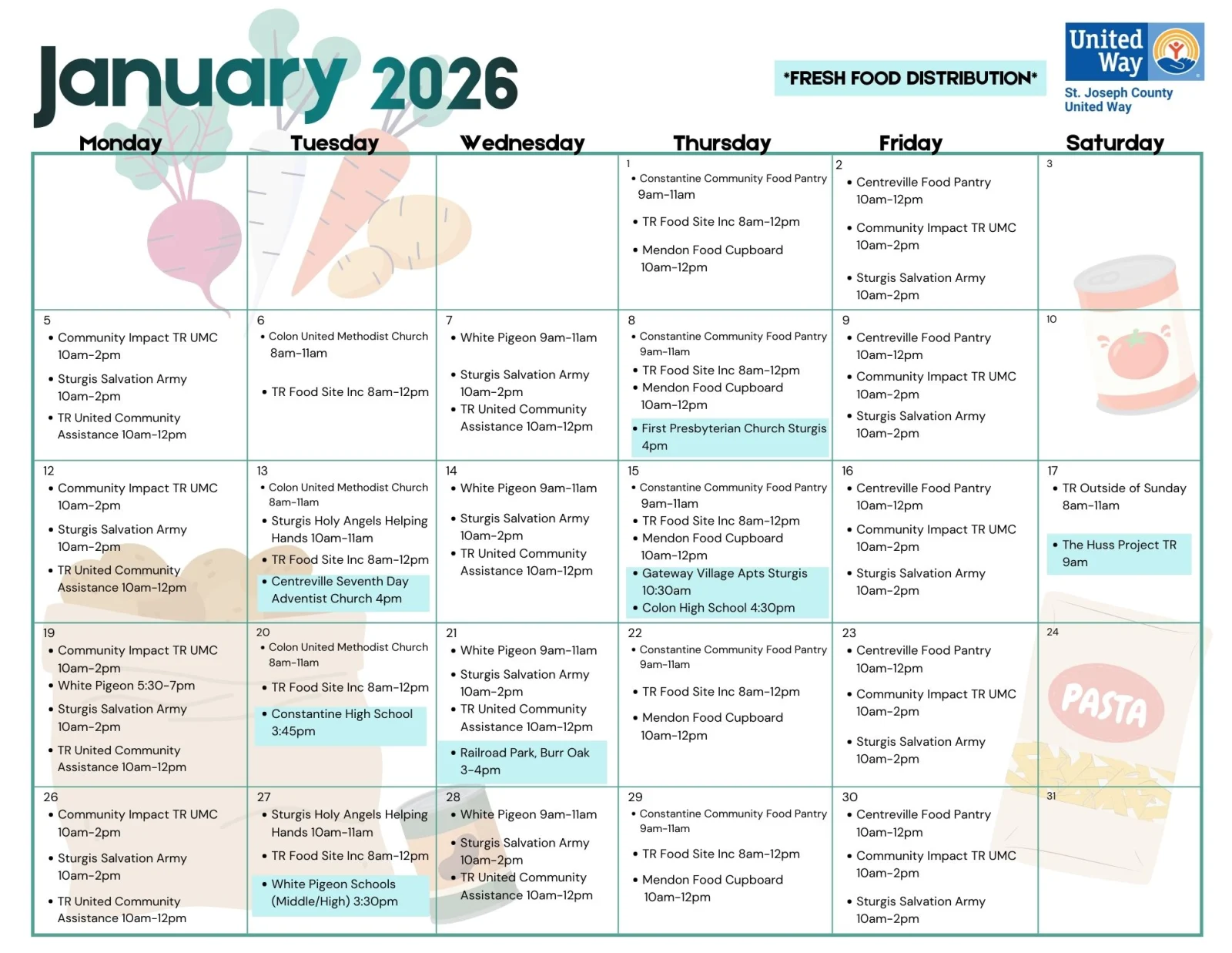 January 2026 Food Access Calendar